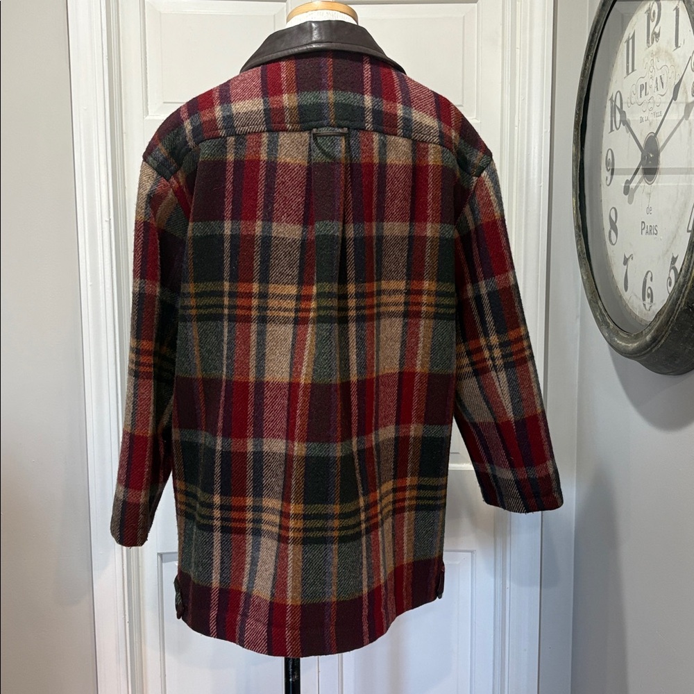 Vintage Preston & York sz L wool plaid coat with leather trim - Picture 6 of 12